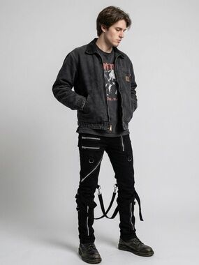 Tripp NYC Black Bondage Pants Multi Zip Straps Goth Punk Unisex Size 28